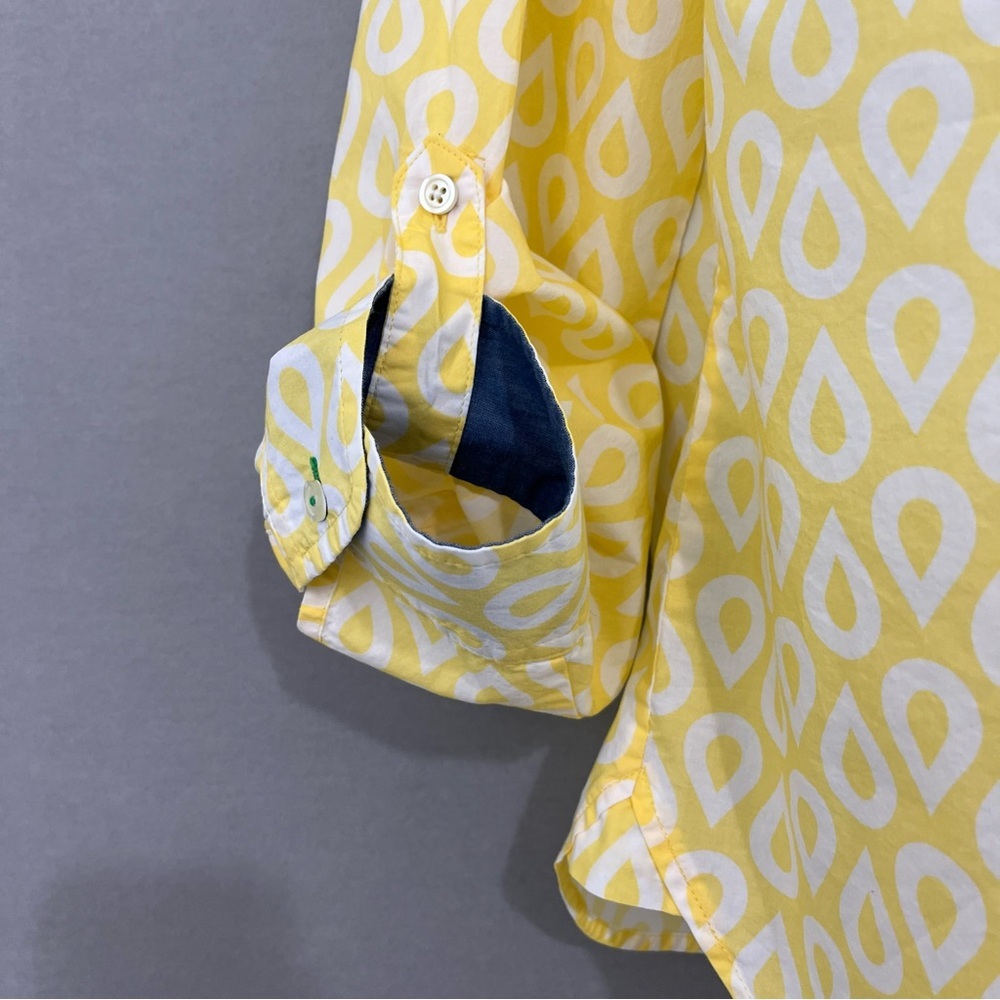 Talbots Yellow Print Button Front Roll Tab Sleeve… - image 5